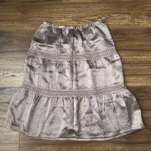 Vintage Mauve Satin Lace Trim Skirt Size 6 100% Acetate‎ Midi A-Line Cottagecore